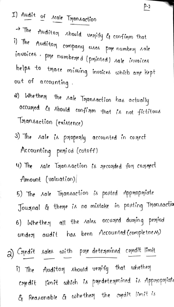 1) Audit of scale Transaction → The Auditoy should vegify Es confism that i) The Auditoy company user pole numbes sale invoic