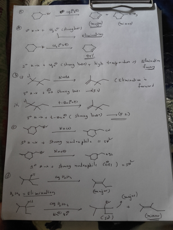 © B dhe of81@ minor) ( 20 x-x+ O (mejor) algo (strong bule) L Elimination Bahko 99%. cstrong base) & high t o temperature a)
