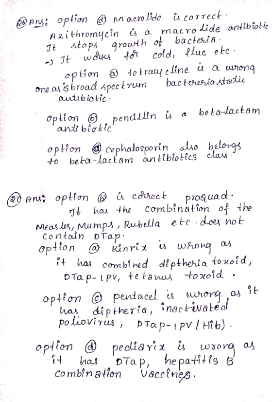 po ans: option @ macrolide is correct. Azithromycin is a macro lide antibiotic It stops growth of bacteria... - It works for