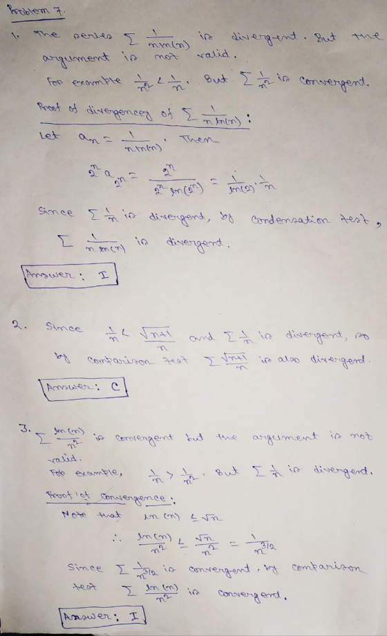Problem 7. in is divergent. But the minn) argument is not valid. for example but is convergent. Proof of divergence of antron