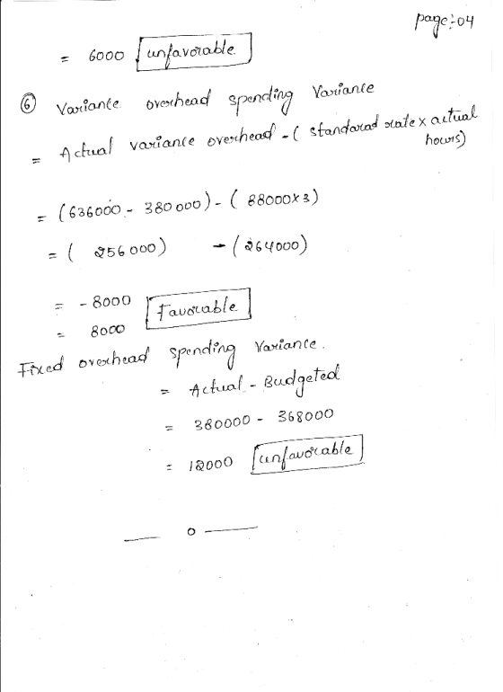page:04 = 6000 | unfavorable) © Variance oveshead spending Yoriance = Actual variance overhead - ( standarad seatex actual ho