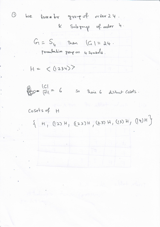 we took a for group of order 24 of order 4 & Subgrup G = Su Then (al= 24 permulation group on 4 Symbols. Н. < (1234) - (61 (F