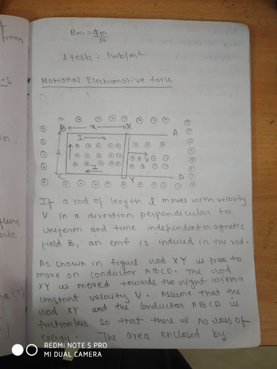 from Bm = Om s 4 esla = lwblm2 Motional Electromotive force fleen artz. If a rod of length I moves with velouty v in a direc