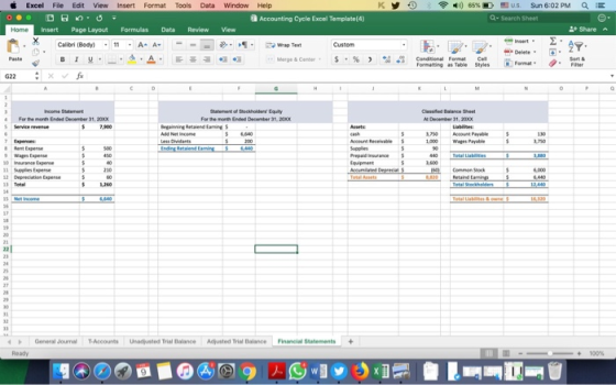 Excel File Edit View Insert Format Tools Data Window Ky Help Accounting Cycle Excel Template(4) Data Review Home A . Insert P