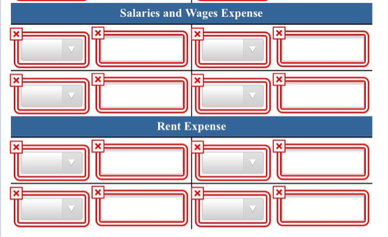 Salaries and Wages Expense x x X X X X x X Rent Expense x X x X X x x