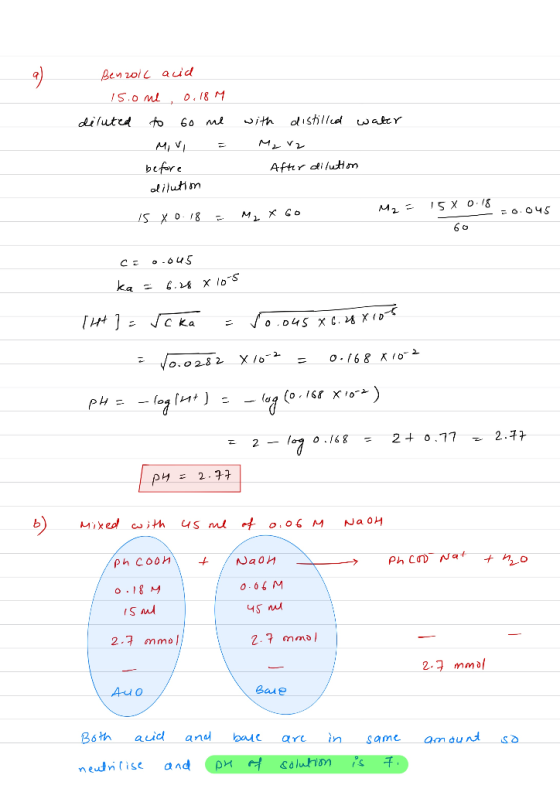 Benzoic acid 15.one 0.18M. diluted to 60 me with distilled water MVI : Mz vz before After dilution dilution IS Xo. 18 = M2 X