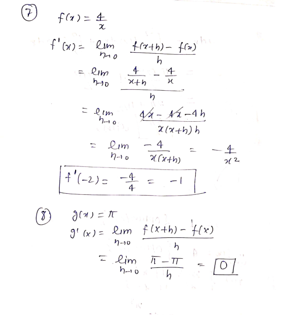 7 f(x) = 4 x f (x1) = lim f(a) no Hath) h 4 xth lim ho 4 u b = e im hro data-th 2(a+h) h 4 lim nto 4 x(xth) 22 +(-2)= -4 4 8