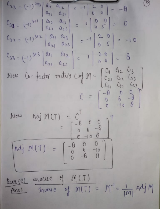 C23 = (-1) 243 an al 2 2 0 5 A31 a 32 0 u 0 012 Qu3 A22 923 1 0 u 5 C39 = (-0341 (22 = (-1) 3+2 jan 013 2 O 1 -10 1921 A23 0