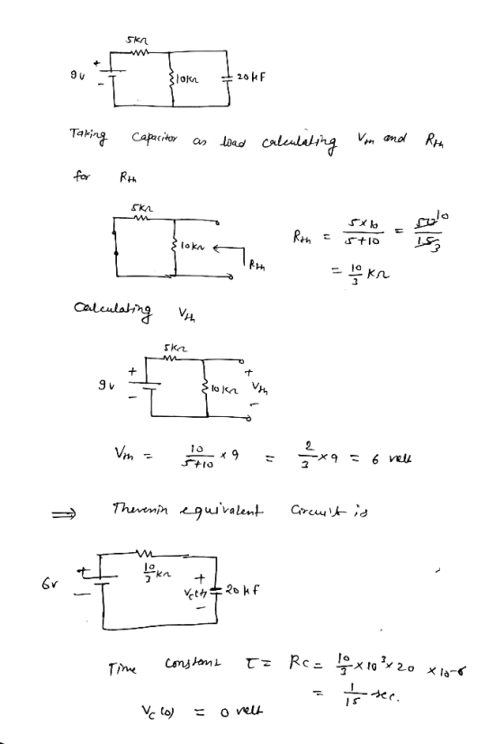 Sk V 9 Sloka I 204F as load calculating on and Ron Taking for capacitor Rth ska + 5xlo stio L Rrn 31ok = Tron = 10 kr Calcula
