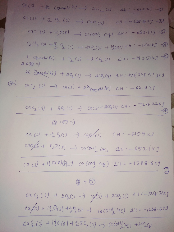 Ca(s) +20 (graphite) cac, (s) AHF – 62.8kJ - ca (s) + £2 (5) cao (5) H - - 635-5 ky ☺ cao (s) + Hoce) - CaCOH) cag) 4H- CaCOH