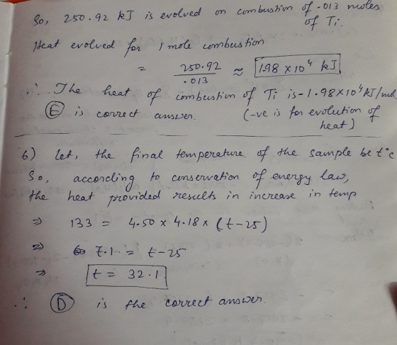 T, Jhe heat heat) 6) le, teo- einal, temperature、 of the Sample hete acconcln 133 4.SD χ 4.18 x (t.. 25) t= 32.1