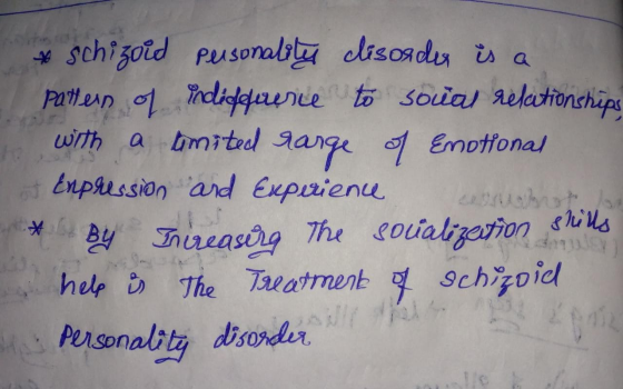* schizoid personality disorder is a pattern of indidefuerce to social relationships with a tmited range of Emotional Enpress