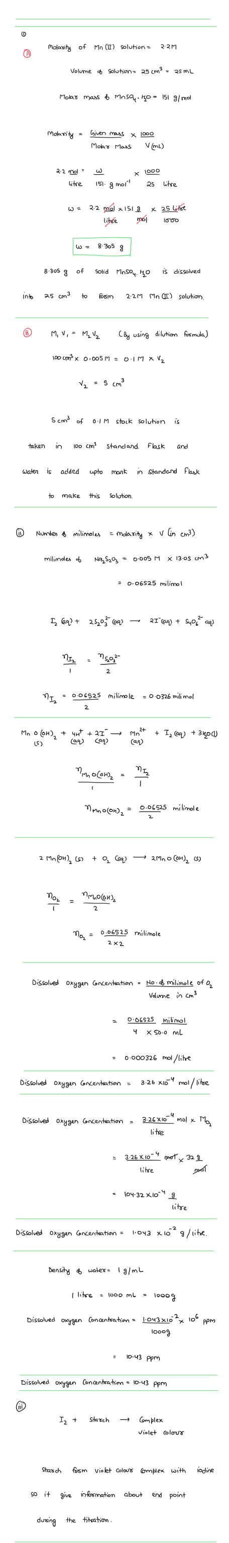 Molarity of Mo (T) solution 2.2M Volume to Solution 25 cm3. as mL Molar mass of Mn54. MO - 151 g/mol Molanity = Given mass x