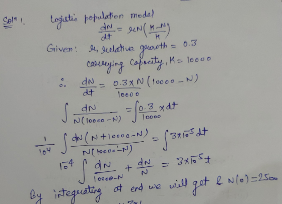 1oooo Solo logistic population model | 1 - 9 ( P . Given de relative growth = 0.3 - carrying capacity, K= 10000 .. 0.3XN (100