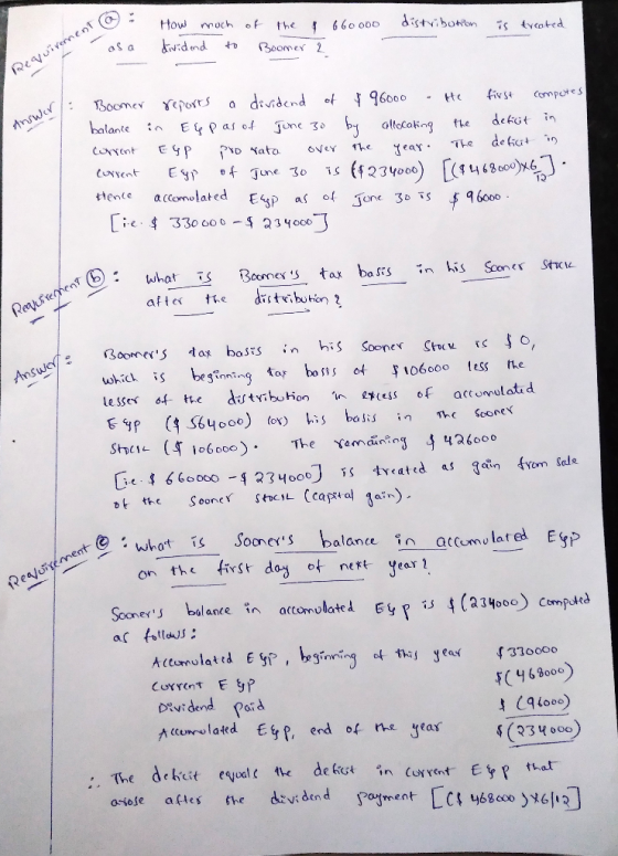 660 000 distribution is tycoted 7. as a How much of the dividend to Boomer 2 yuivernant R : Answer Boomer reports a dividend