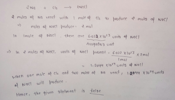 2Nacl NO Cl2 mules a NG Yeact wiith 1 mole a cl2 to produce mole a Nac/ oler a Noct pruduce mol there are 6.023 x lo23 units