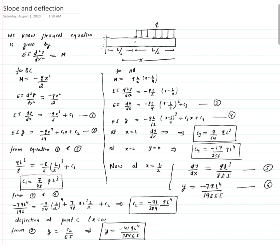 Slope and deflection Saturday, August 1, 2020 1:58 AM we know flexural equation பார் is given by % - ½ EI d 2y M -X for AB fo