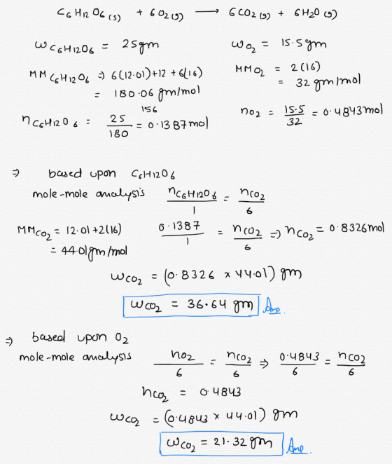 CO2 (9) 6 H20 (9) 6O20) CCH2 0 (s) _ IS Sm 2m WCEH1206 2 (16) 32 gmmImol MMo 6C12-01)+12 +16 1Bo 06 m/mo MMH 12 0 04843mo IS-