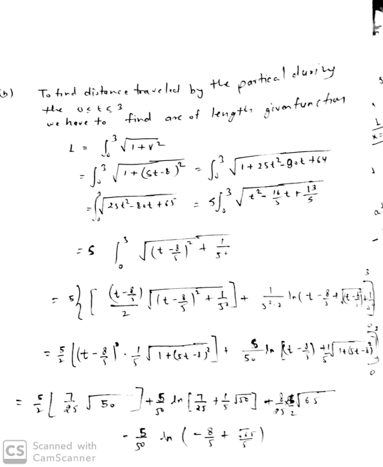 b ) the partical during To find distance traveled the osts 3 have to 1 Los 1 + 25+?-got 764 1 find are of length given functi