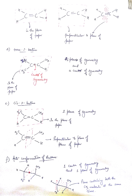 C=CH = = C = C RH in the plan. perpendicular to plame of paper d.) traus - 2- butene chigi el planes of eyoumetry CFCH and dH
