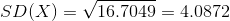 SD(X) = \sqrt{16.7049} = 4.0872