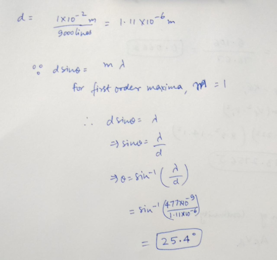 d : 2 (סוא 9000 lines m dsing= fur fist order maxima | dsing A d =rin-/477D 1IX10 25.4