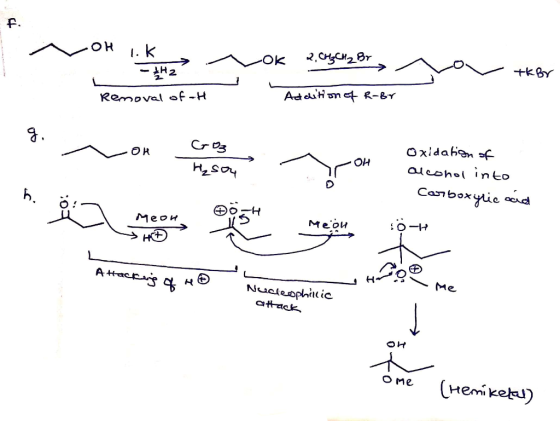 VOH ik S 2.CH₃ CH2 By - H2 tk By Removal of t Addition of R-&r 3. Von de m OR Cra H₂sor on emas into - oxidation of alcohol i