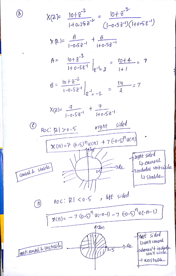 2 o 252 1052 40 52 8lo 2-2 1-0.S2 Roc: 20.5 rig nt sided χ(n)=7@synucn) +76o.sucn) -pight sided Re causal causal & stal incu