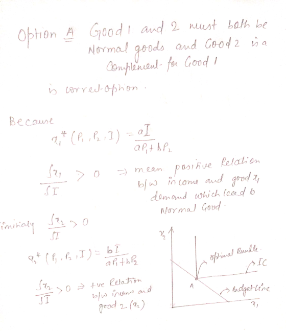 - Option A Good I and 2 must both be Normal goods and Good 2 is a Complement for Good I is correct-option Because a * (P, , P