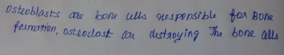 Osteoblasts are bone ells responsible for Bone formation, osteoclast are destroying The bone cells