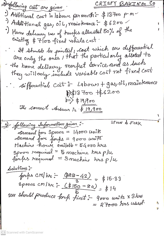 of following cost are .) Adelitional 1 1 are given CRISPY BAKINGC Co 8) Additional cost in labowe per month i $ 13700 poma ga