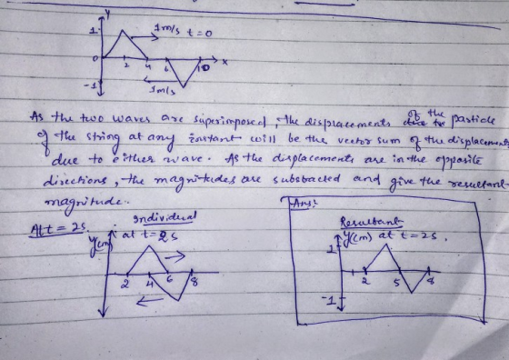 4 ims to 6 -41 I mis the at As the two waves are superimposed, the dispracements due to particle the string any Estant will b