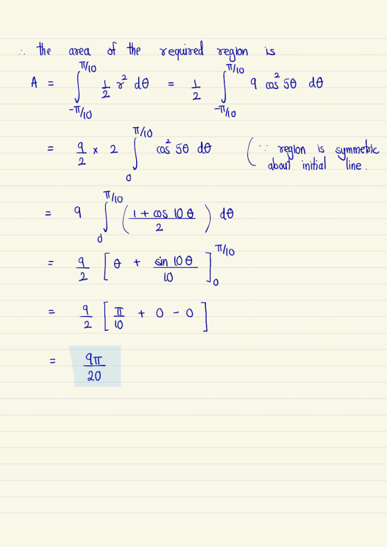 the ... of the area TVIO required region is TVO 2 A = + ² do ㅗ 2 9 coś so do -T/10 -Tyllo T/10 11 q 2 х 2 coš so do * C regio