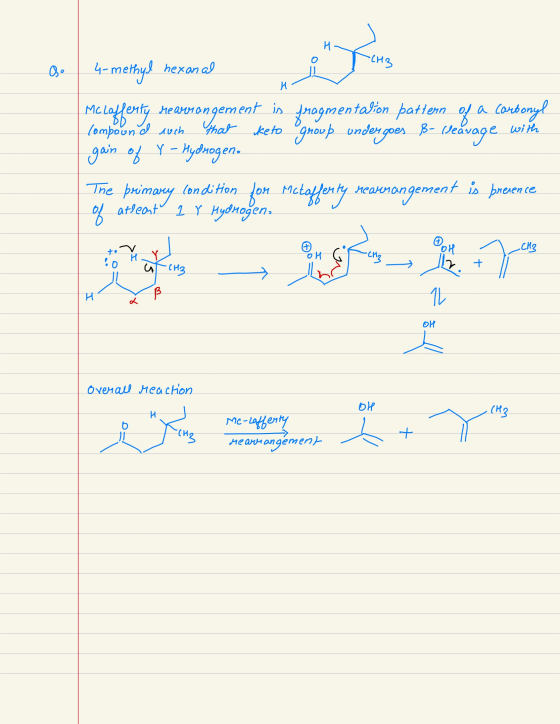 H -CH3 H of Compound noch 4-methyl hexan al Mclaffentry Meaoongement is fragmentalion pattern a carbonyl that keto group unde