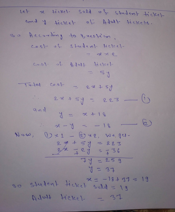 Let tickel sold of student tickel- Adult tickets. ticket According to & nestin, cosl- of student tickel- 2 x 2 - ادفع Adult t
