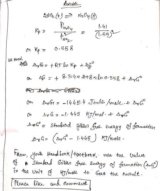 Auswer 200 (0) 2 N2Oy (9) (741 Kpa bow a lisaje lnog on Kp = 0.558 we now, Bo AgGzt Rr lu Kp & sho Oru af at 8.3140298slu 0.