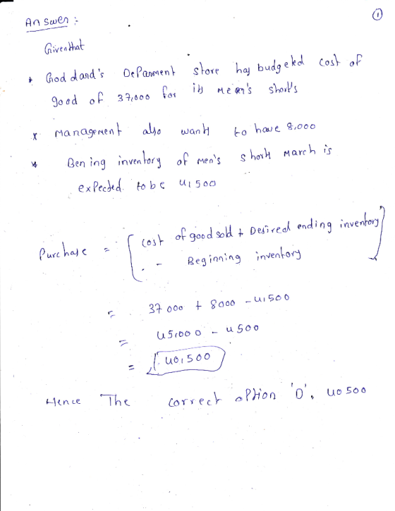 Answer: Given that * God dands Deparment store has budgeted cost of good of 37,000 for its megas shorts x management also