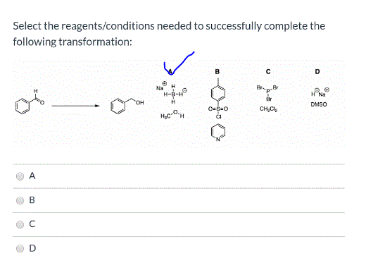 Select the reagents/conditions needed to successfully complete the following transformation: C D H BrBr Na H Na Br DMSO O-S-O