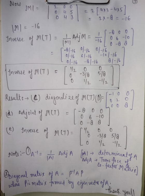 Now JM1 = 2 0 0 0 4 5 4 3 IM 1 = -16 Invesse MLT) In Adjm= - 11 -doo -10 0 -8 8 01-16 0/16 0/16 01-16 61-16 -101-16 01-16 -81