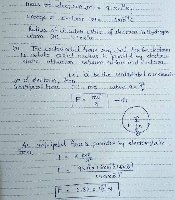 mass ..ele.C be...centou sd by elkc stticttiactian been nucleuA and slectnm Let be the centsipetal accelesati er. 2: tideol h