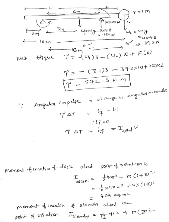 kk - Gm r=2m 7200W Im k em z 3m Wang = 8x9.8 W₂ = mg - 784N Fux9.8 lom - tom torque ?=-(0)3-(Wa) 10+ F (6) 39.2N - om - net
