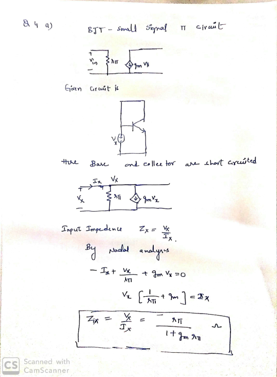 84) cirunt small signal BJT - small 1 Vio MIT om vi Given Gruit is Here Base and collector are short arcuited In Vx Amize Inp