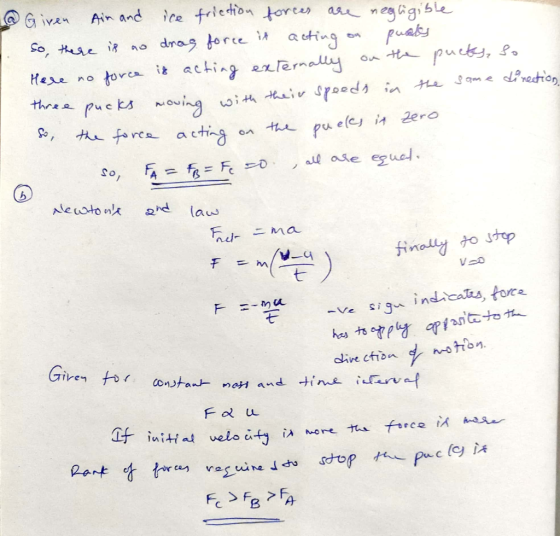 @ Giren Air and ice friction forces are negligible So, there is no drag force it acting on puedes Here no force is acting ext