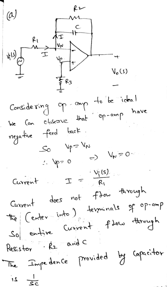 a میں کر с th AI VN I + funt the Center into ) terminals of op-amp R2 RI Vo(s) to be ideal nsidering op - amp Can obseave tha