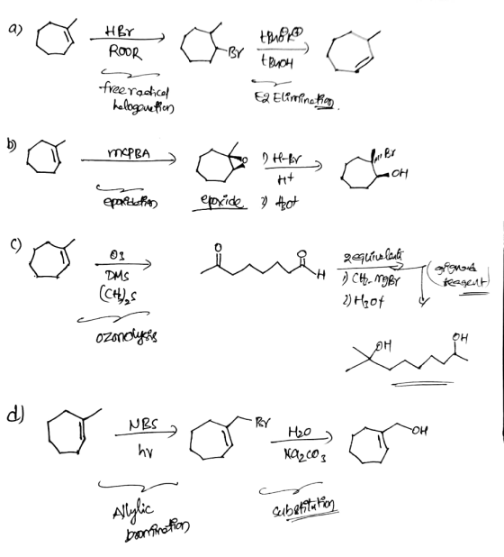 a> or Herr HBr er tous ROOR ABOOH free radical hologenetion E2 Elimination maPBA DH-fr Hot epordelos epoxide » Abot 03 DMS a