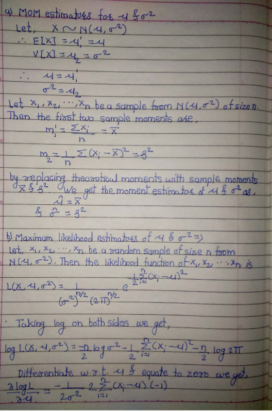 2 서=시 Than the fiast tuo sample moments ahe e placing theciaohical moments with sample moment e get the mo 서:x Let, xn he a z