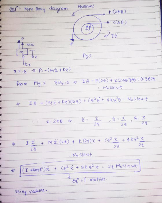 Mosinut Sol:- free Budy daigram K(2&o) #alro) & 10 mo ď to Tka EF=0 D P =-(matka) from fig. 2. EMO=0 IÖ - P(28) +k(220 kq) +