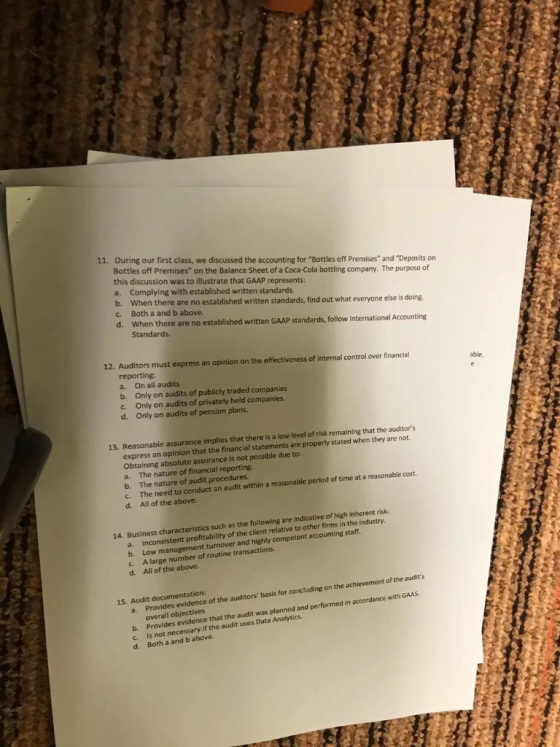 11. During our first class, we discussed the accounting for Bottles off Premises and Deposits on Bottles off Premises on