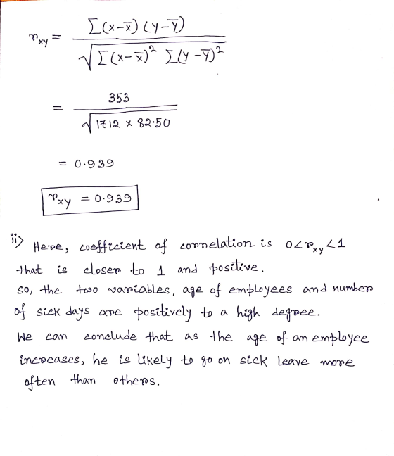 Nxy [(x-1) (y-7) [(x-)2 Ily-7)? 353 = 1712 X 82.50 = 0.939 Pxy =0.939 is is Here, coefficient of comelation is OLPX, L1 that