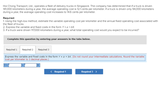 Hoi Chong Transport, Ltd., operates a fleet of delivery trucks in Singapore. The company has determined that if a truck is dr